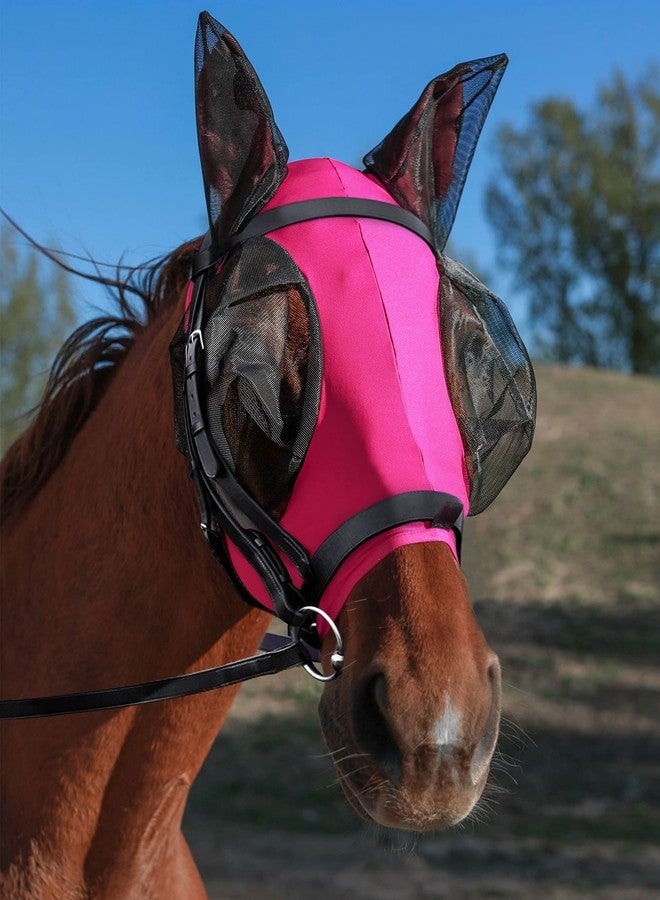 HackFond Horse Fly Mask Generous&Fine Mesh Eye Covers and Ears Elasticity Mask Snug Fitting Comfortable Breathable Lightweight Equine Stretchy Protection for Horses Hot Pink Full Size - Image 1